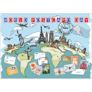 12554 World Postcard Day - Wereldbol met stempel
